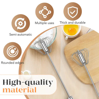 Food-Grade Stainless Steel Hand-Push Rotary Whisk – Rust-Resistant, Easy-Clean Kitchen Tool
