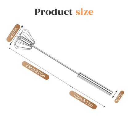 Food-Grade Stainless Steel Hand-Push Rotary Whisk – Rust-Resistant, Easy-Clean Kitchen Tool
