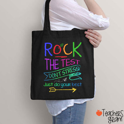 Funny Testing Teacher Rock The Test Teacher Tote Bag