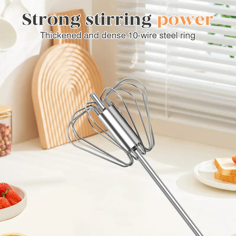 Food-Grade Stainless Steel Hand-Push Rotary Whisk – Rust-Resistant, Easy-Clean Kitchen Tool