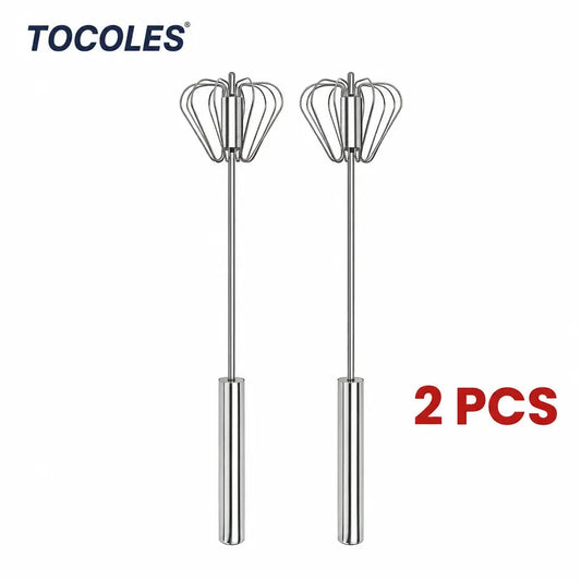 Food-Grade Stainless Steel Hand-Push Rotary Whisk – Rust-Resistant, Easy-Clean Kitchen Tool