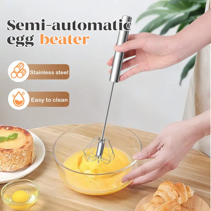 Food-Grade Stainless Steel Hand-Push Rotary Whisk – Rust-Resistant, Easy-Clean Kitchen Tool